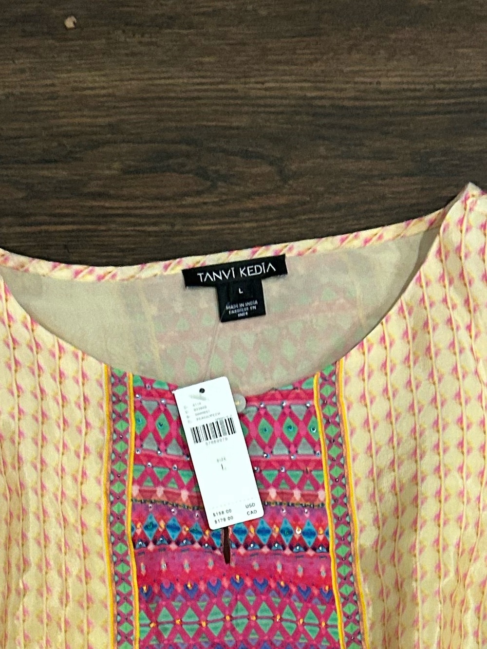 Tanvi Kedia Pink Geometric Print Blouse with Yellow Trim